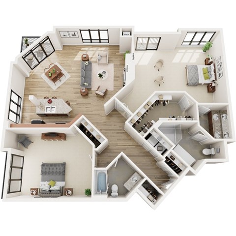 Floor plan for 2 beds, 2 baths, 2036 sqft